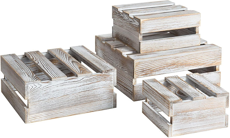 Set of 4, Whitewashed Wood Nesting Riser Stands, Wood Storage Crates-MyGift