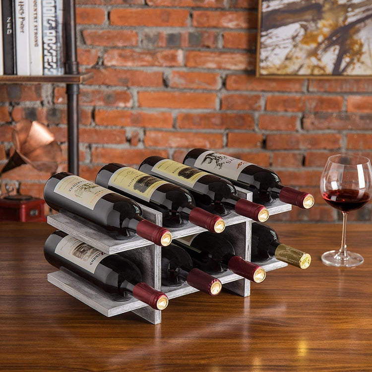 8-Bottle Graywashed Wood Wine Storage Rack-MyGift