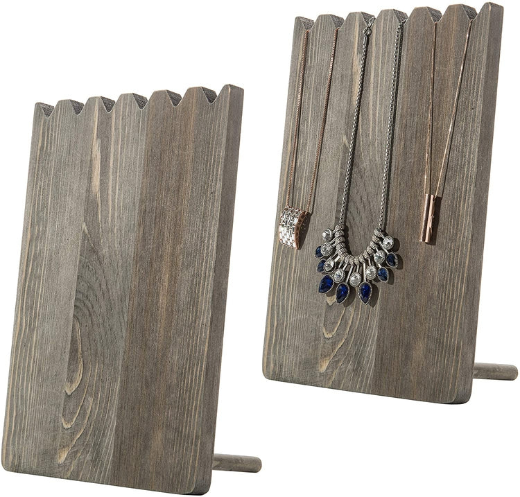 Set of 2 Barnwood Adjustable-Length Necklace Storage Rack, Jewelry Display Holder Stand-MyGift