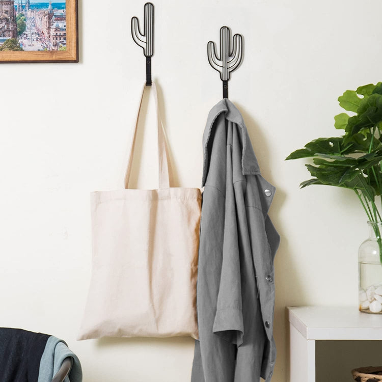 Set of 2, Wall-Mounted Black Metal Cactus Coat Hooks-MyGift