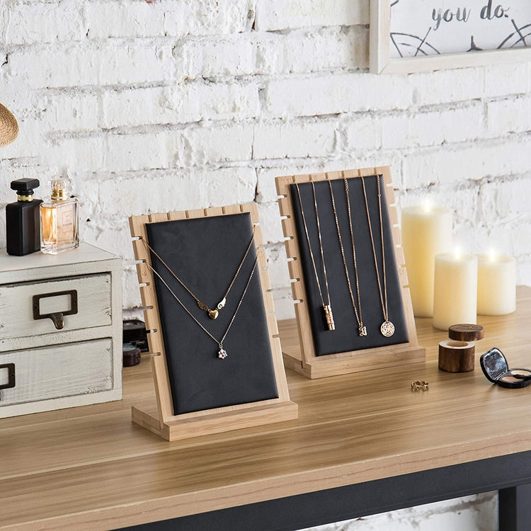 Set of 2 Natural Beige Wood Jewelry Display Board with Black Panel-MyGift