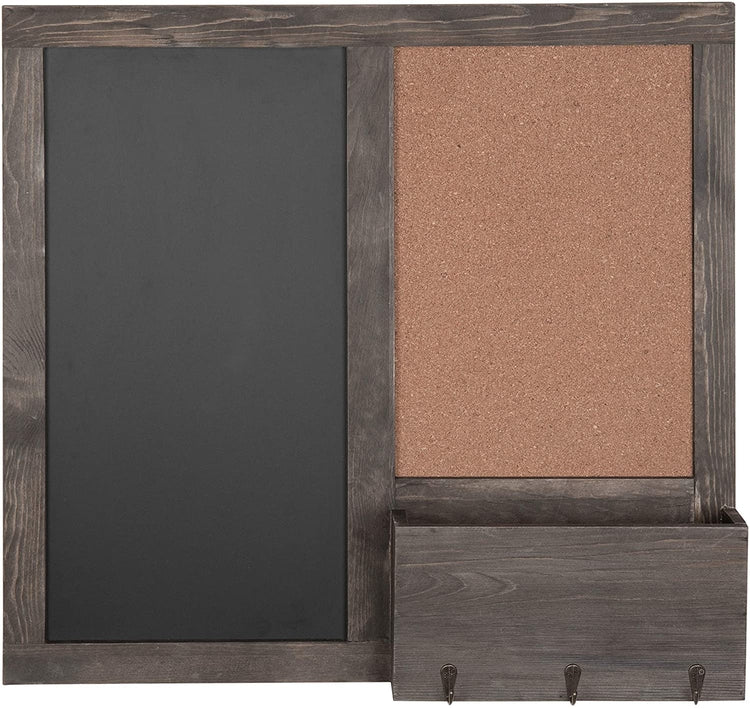 Wall Mounted Vintage Grey Wood Chalkboard and Cork Board Entryway Organizer-MyGift