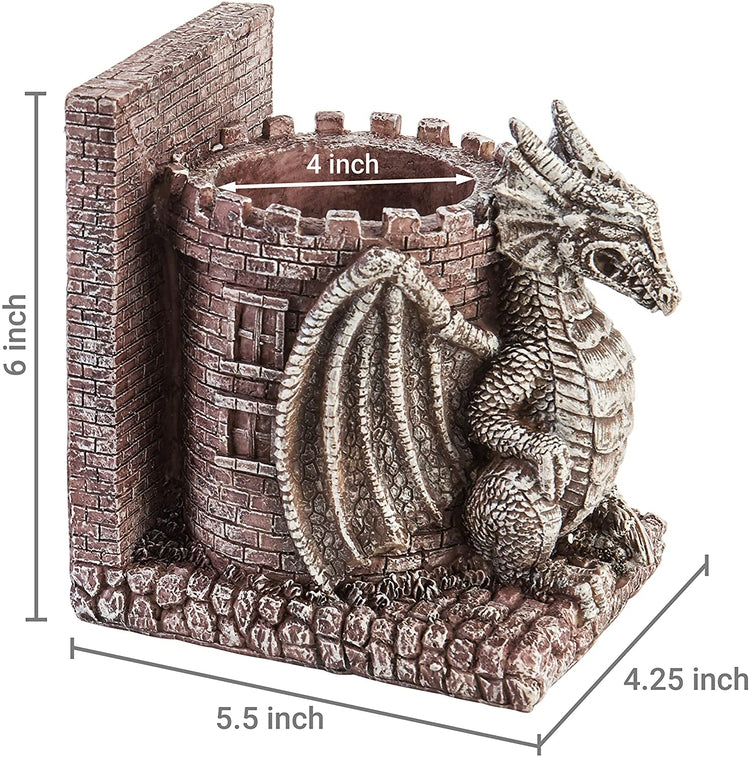Dragon Guard Castle Decorative Resin Bookends, Stone Colored Pencil Holders-MyGift