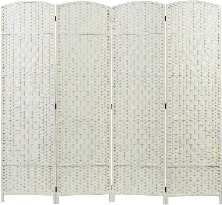 4-Panel Dual-Hinged Freestanding Woven Ivory Wood Room Divider-MyGift