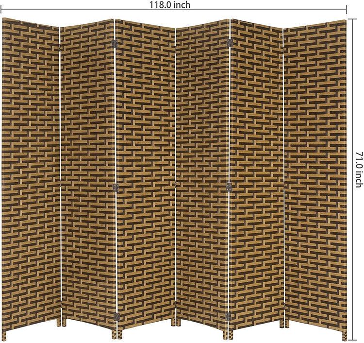 6-Foot Beige and Black Freestanding 6 Panel Wicker Privacy Room Divider with Dual-Action Hinges-MyGift