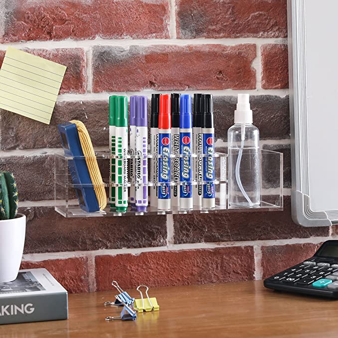 Wall Mounted Clear Acrylic Whiteboard Marker and Accessories Holder, Dry Erase Marker Storage Rack-MyGift
