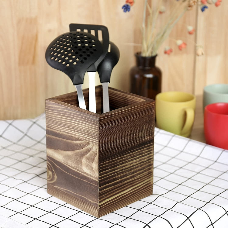 Rustic Burnt Wood Kitchen Utensil Holder, Kitchen Organizer-MyGift