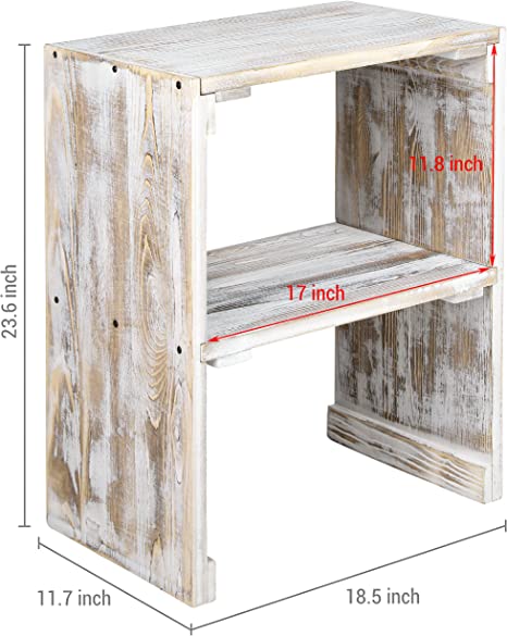 End Table with Storage Shelf, Farmhouse Whitewashed Wood Home Decor Side Table-MyGift