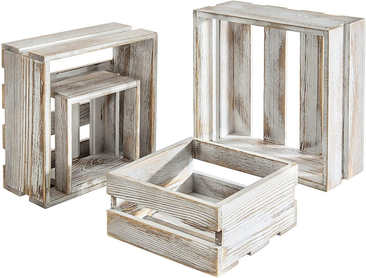 Set of 4, Whitewashed Wood Nesting Riser Stands, Wood Storage Crates-MyGift