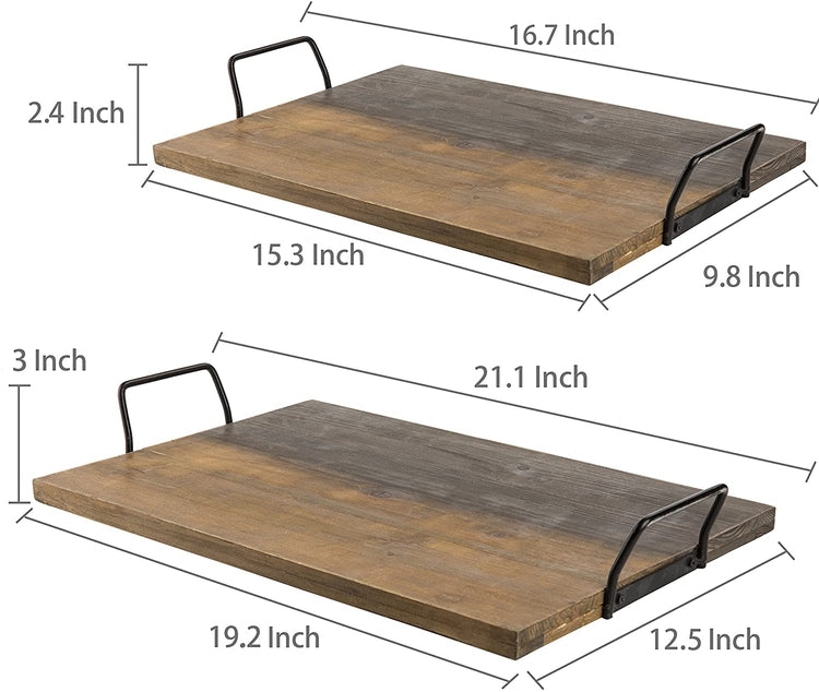 Set of 2 Aged Wood Plank Serving Trays with Metal Handles-MyGift
