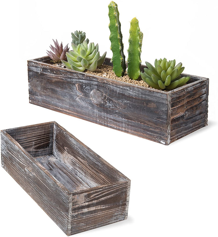 2 Pack of Country Rustic Brown Wood Nesting Succulent Planters Windowsill Flower Pots-MyGift