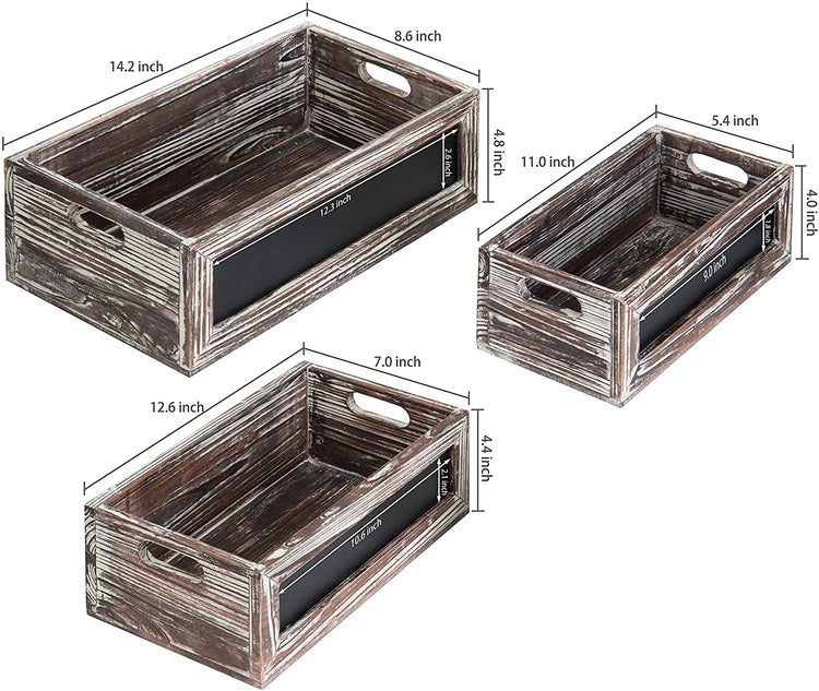 Set of 3, Rustic Wood Nesting Crates with Chalkboard Front Panel and Cutout Handles-MyGift