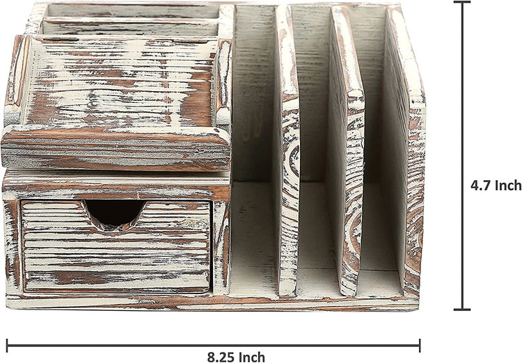 Torched Wood Desktop Office Organizer with Sticky Note Pad Holder, Mail Sorter and Pullout Drawer-MyGift