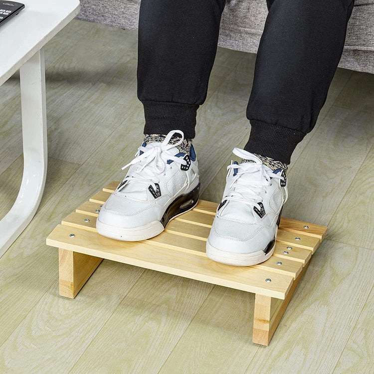 Natural Wood Under-Desk Ergonomic Footrest, Angled Posture Support Stool with Slatted Design-MyGift