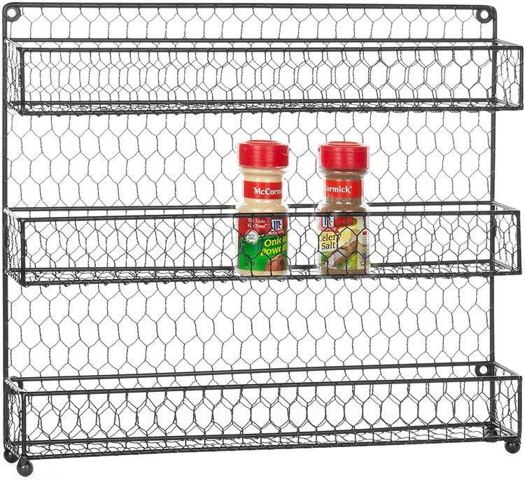 Black Wire Spice Rack, Wall-Mounted Organizer Shelves with 3 Tiers-MyGift
