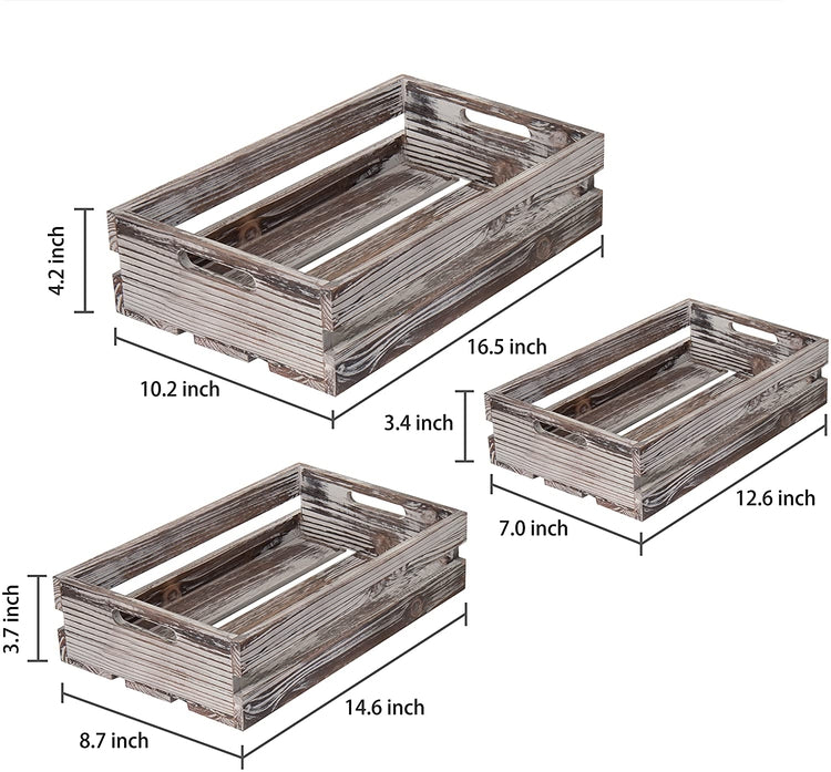 Set of 3, Nesting Torched Wood Storage Crates with Handles-MyGift