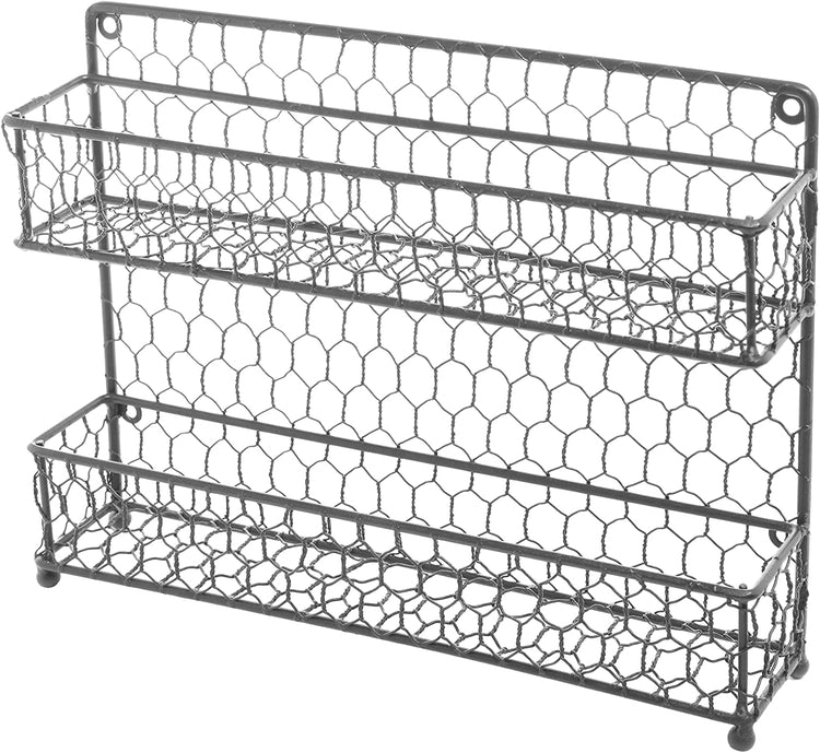 Gray Dual Tier Wire Spice Rack Countertop or Wall Mounted Organizer-MyGift
