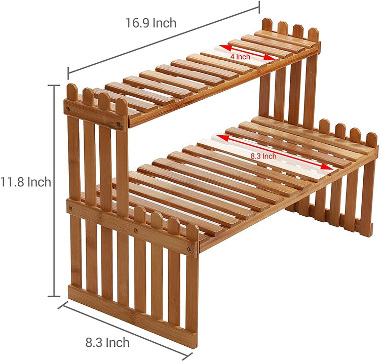 Natural Bamboo Tabletop Stand, 2-Tier Desktop Shelf or Spice Rack, Bamboo Display Stand-MyGift
