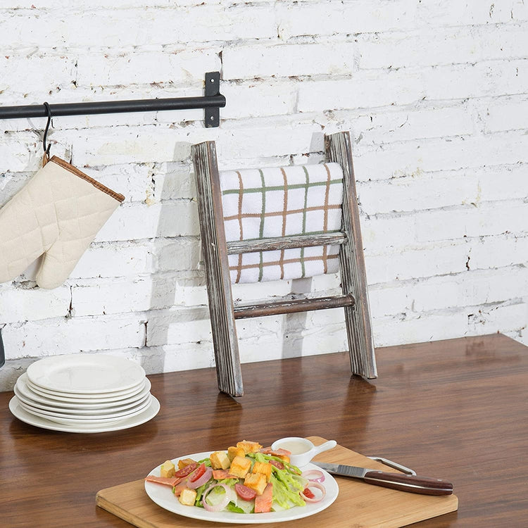 Torched Wood Countertop 16-Inch Ladder Kitchen Towel Rack-MyGift