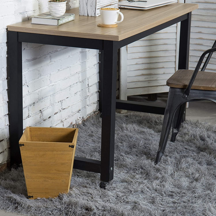 Brown Wood Waste Bin, Small Trash Can with Decorative Metal Brackets-MyGift