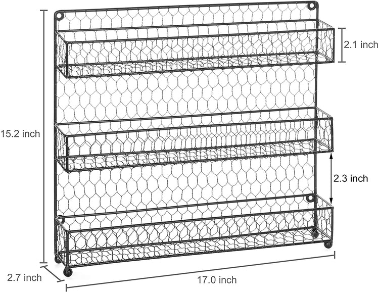 Black Wire Spice Rack, Wall-Mounted Organizer Shelves with 3 Tiers-MyGift