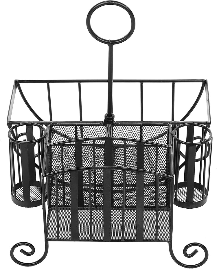 Black Metal Mesh Kitchen, Picnic Buffet Caddy for Utensils, Plates, and Napkins with Handle-MyGift