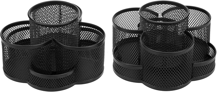 Set of 2 Rotating Black Metal Mesh Office Supplies Organizer, Desktop Stationary Storage Caddy-MyGift