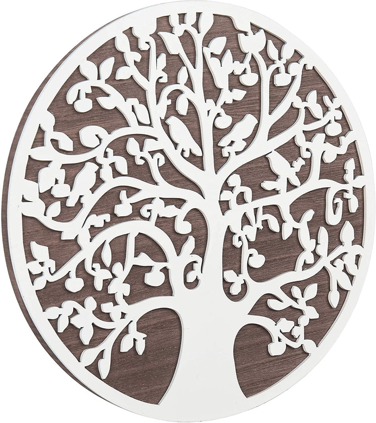 Wall Mounted 12-Inch Round Silhouette Tree of Life Wooden Art Plaque-MyGift