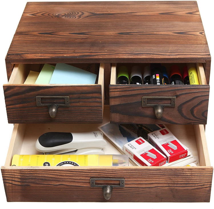3 Drawer, Dark Brown Wood Office Storage Cabinet, Small Jewelry Organizer-MyGift