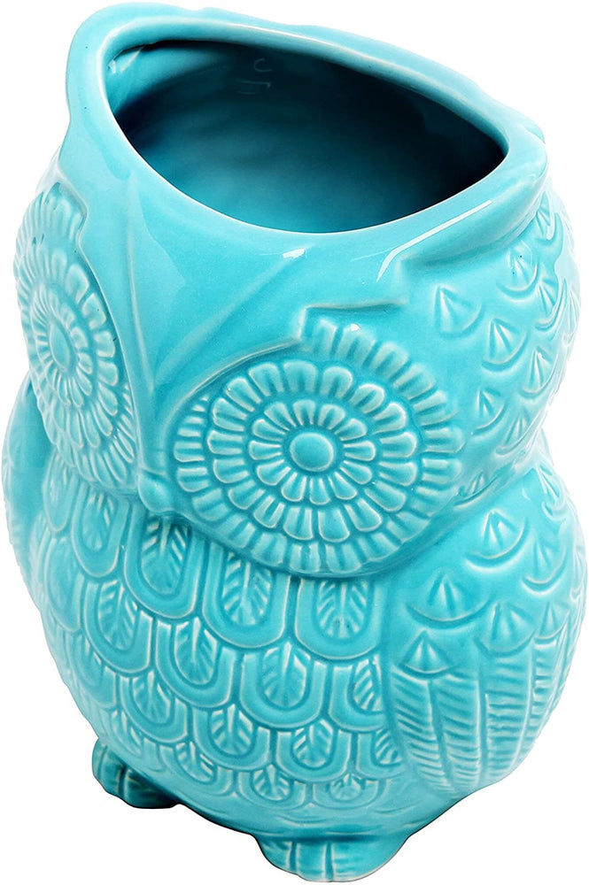 Aqua Blue Owl Cooking Utensil Holder, Ceramic Kitchen Storage Crock-MyGift