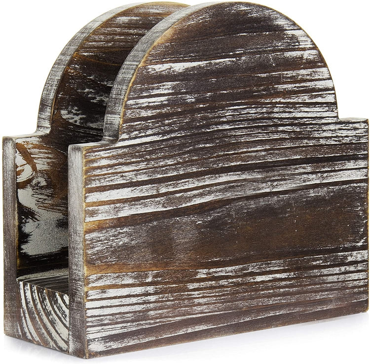 Rustic Torched Wood Arched Tabletop Napkin Holder-MyGift