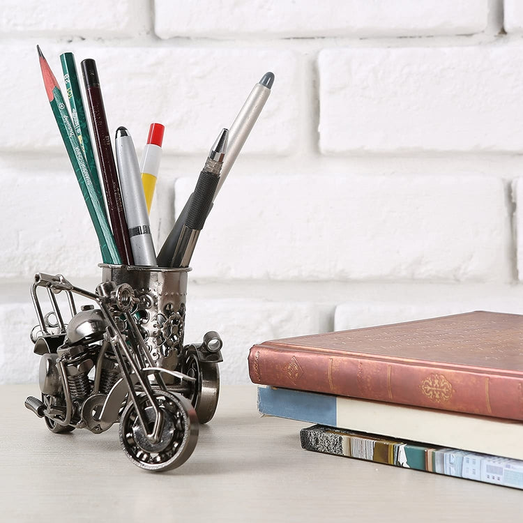 Gunmetal Gray, Motorcycle and Sidecar Pencil Pen Holder, Decorative Office Desktop Organizer-MyGift