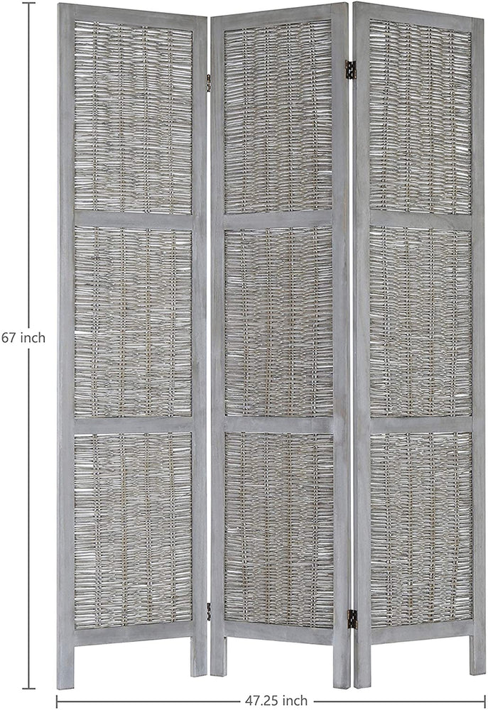 3-Panel Vintage Gray Room Divider Cut-Out Lattice Design Wood Frame Room Divider-MyGift