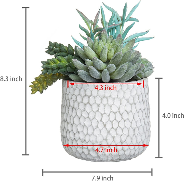 Faux Succulent Plant Arrangement in White and Grey Dimpled Clay Planter-MyGift