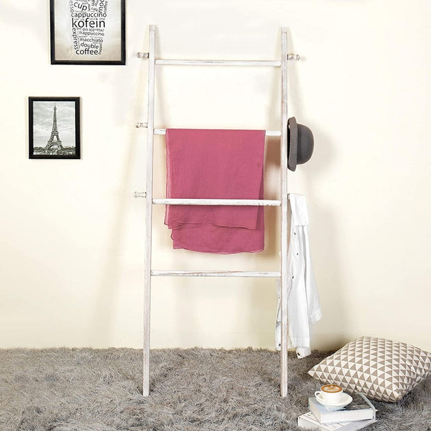 Small Ladder Wall Rack 5-Foot Wall-Leaning Whitewashed Wood Ladder-Style Wall Rack – MyGift