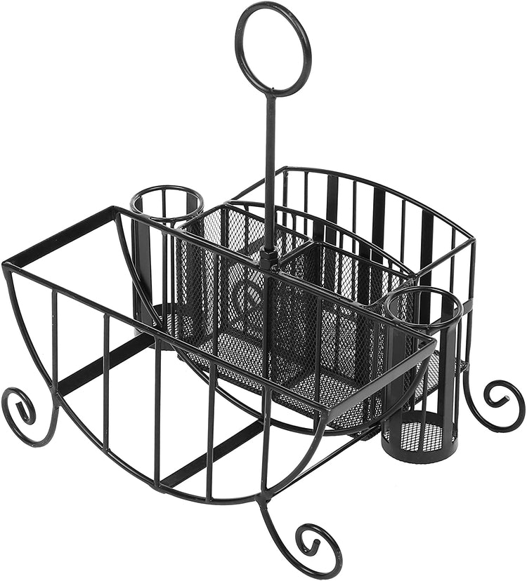 Black Metal Mesh Kitchen, Picnic Buffet Caddy for Utensils, Plates, an