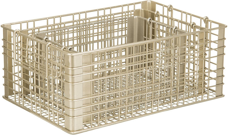 Set of 3 Metal Wire Gold Tone Nesting Storage Baskets with Handles-MyGift