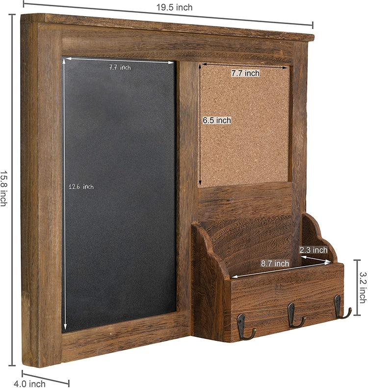 Vintage Brown Wall-Mounted Wood Chalkboard with Cork Board & Mail Holder-MyGift