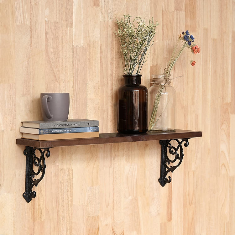 24-Inch Victorian Style Floating Shelf with Decorative Cast Iron Brackets-MyGift