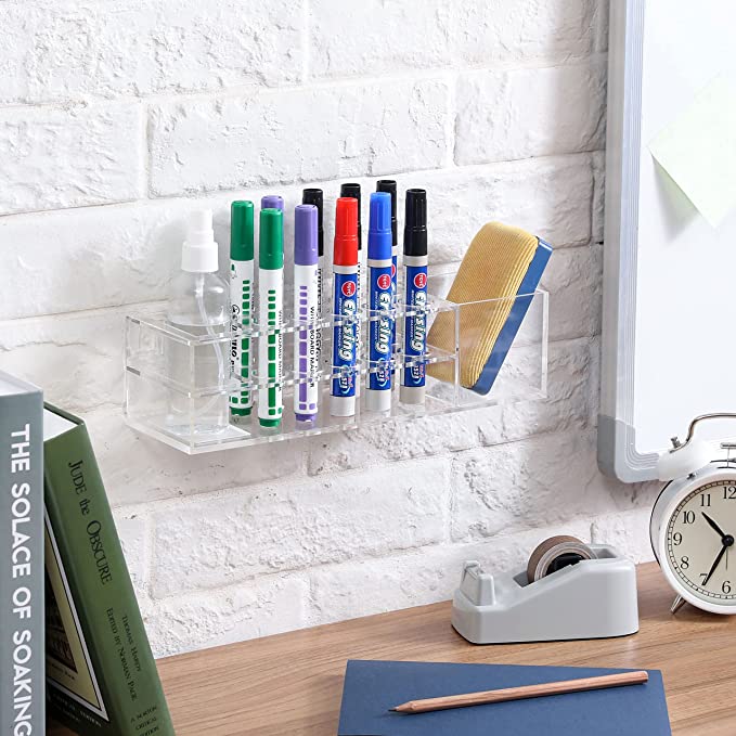 Wall Mounted Clear Acrylic Whiteboard Marker and Accessories Holder, Dry Erase Marker Storage Rack-MyGift