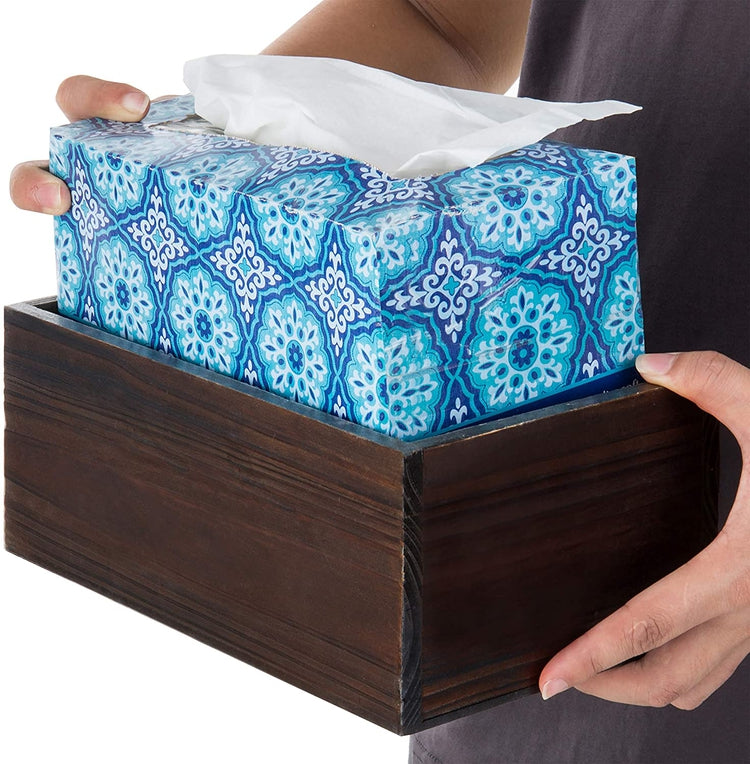 Rustic Distressed Torched Wood Tissue Box Holder, Facial Tissue Holder-MyGift