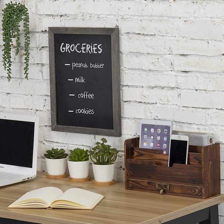 Gray Wood Wall-Mounted Framed Chalkboard Sign, 13 x 16-Inch Size-MyGift