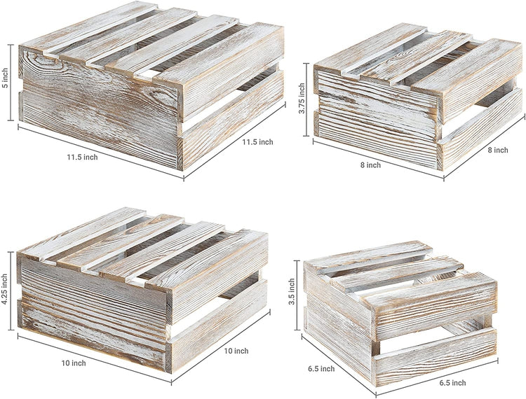 Set of 4, Whitewashed Wood Nesting Riser Stands, Wood Storage Crates-MyGift