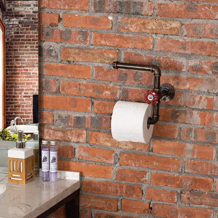 Bronze Wall Mounted Industrial Pipe Faucet Design Dual Toilet Paper Roll Holder-MyGift