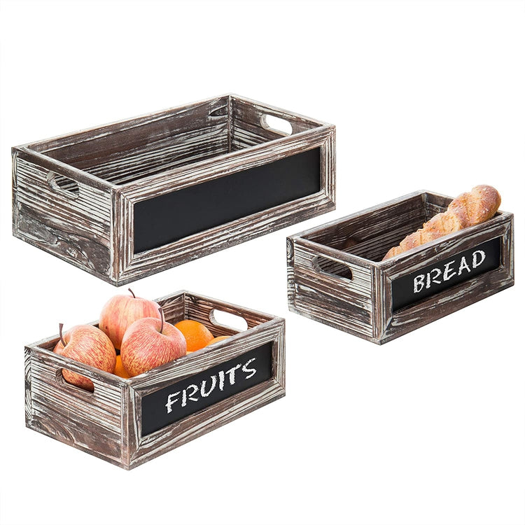 Set of 3, Rustic Wood Nesting Crates with Chalkboard Front Panel and Cutout Handles-MyGift