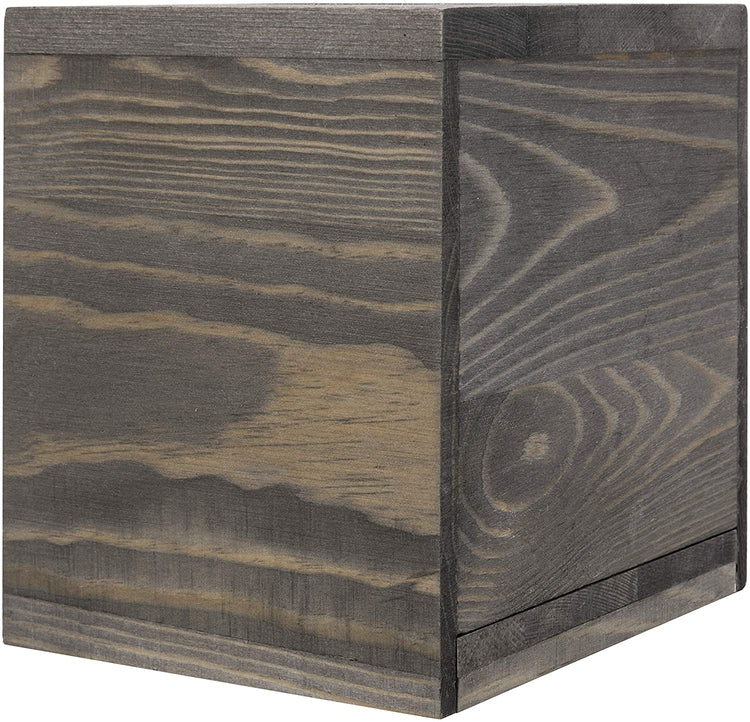 Vintage Gray Wood Square Tissue Box Cover with Slide-Out Bottom Panel-MyGift
