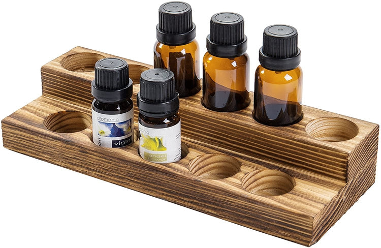 2-Tier Burnt Wood Essential Oil Display Stand, Cosmetic Organizer Rack - Holds up to 11 Bottles-MyGift