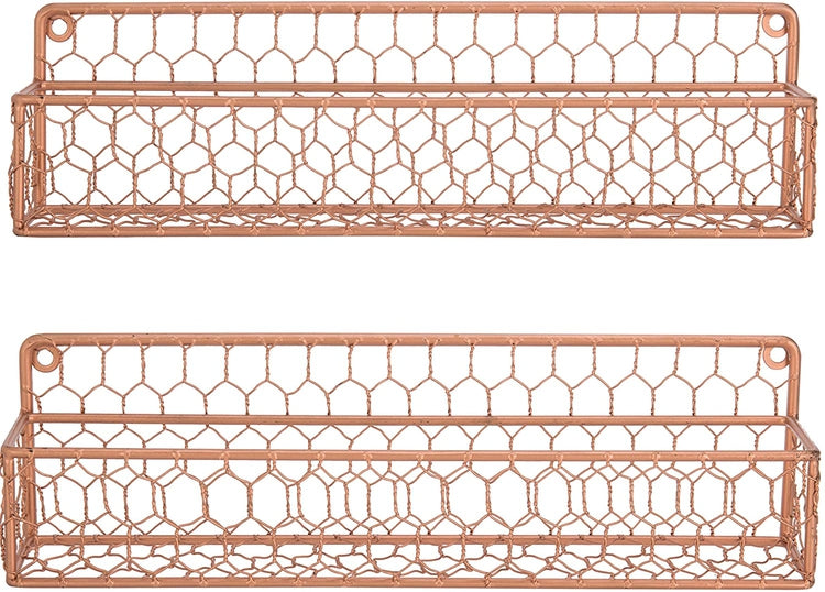 Wall-Mounted Copper-Tone Chicken Wire Spice Racks, Set of 2 – MyGift