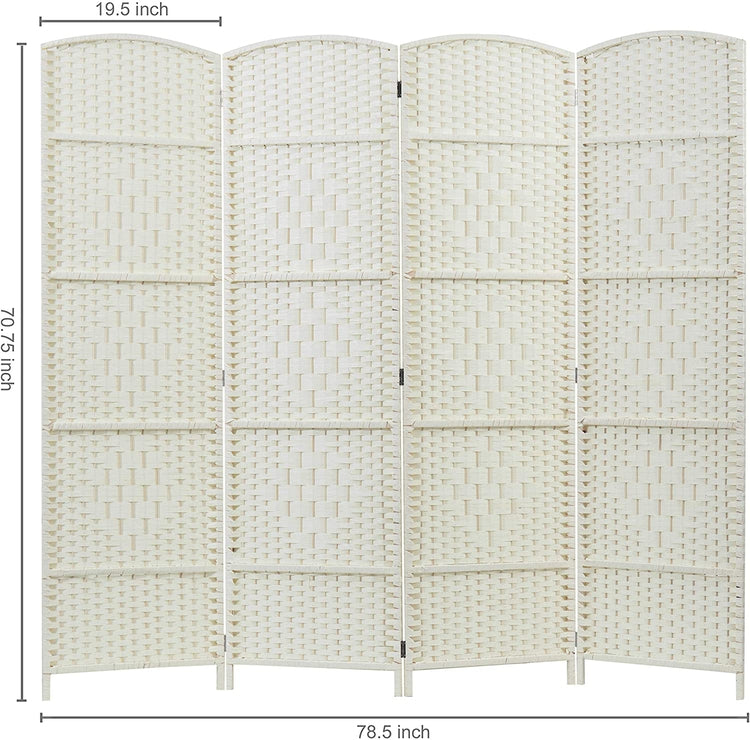 4-Panel Dual-Hinged Freestanding Woven Ivory Wood Room Divider-MyGift