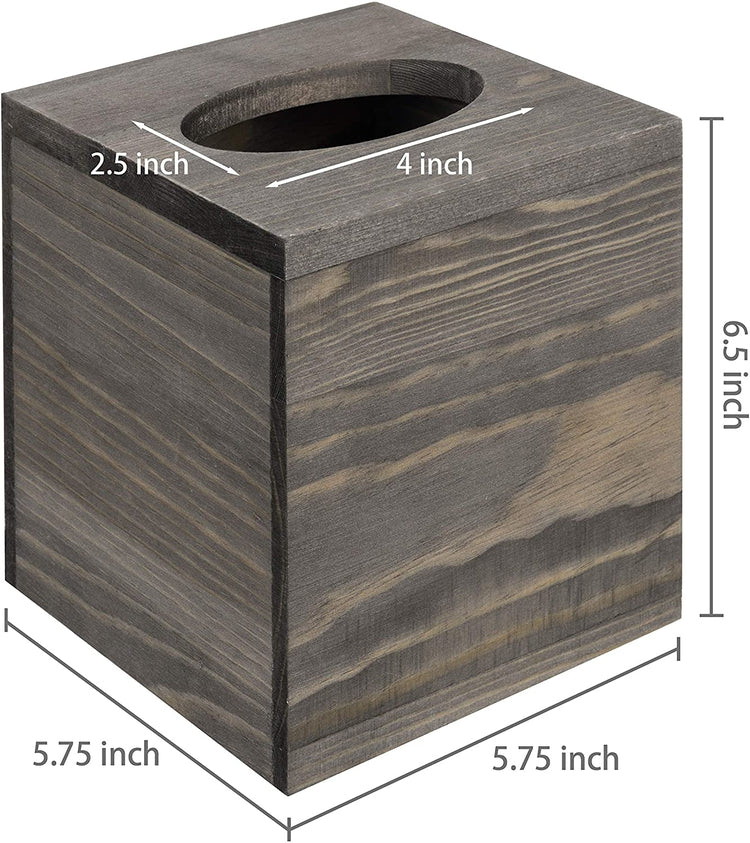 Vintage Gray Wood Square Tissue Box Cover with Slide-Out Bottom Panel-MyGift
